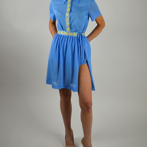 Goddess Roman Costume, Vintage 50s Blue Two Piece Playsuit - Picture 2 of 5